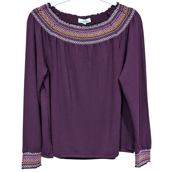 NWT Grace & Lace Maroon Embroidered multi Color Boho Long Sleeve Blouse - Picture 1 of 6